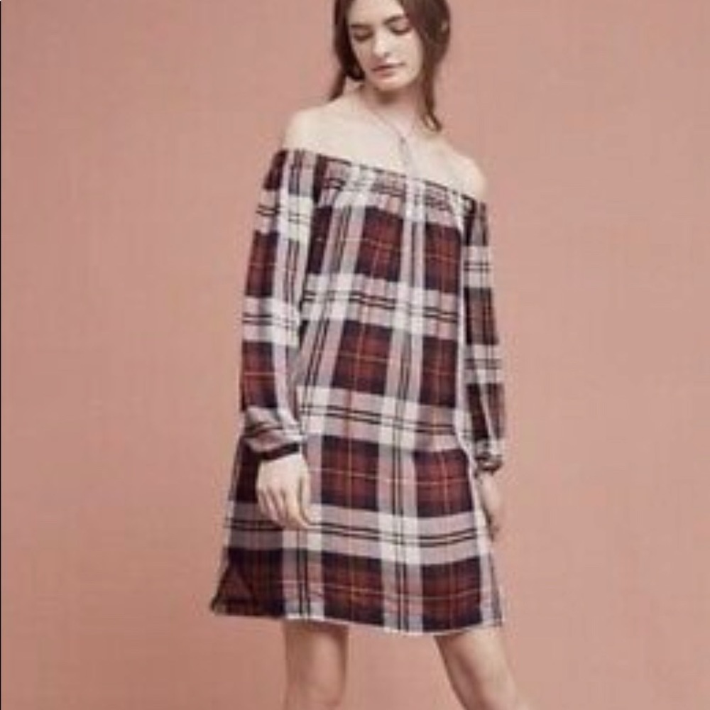 Anthropologie plaid off the shoulder mini dress